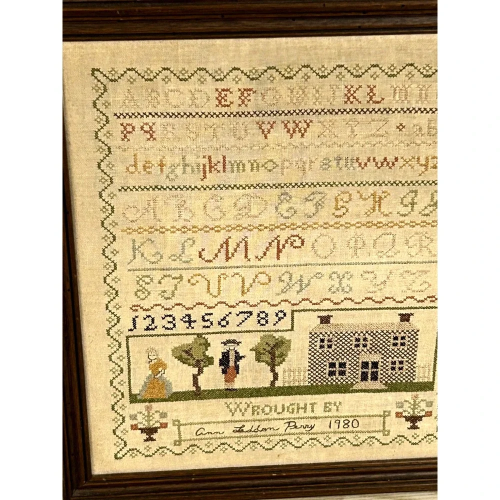 Vintage Signed Ann‎ Perry 1980 American Sampler Large Beautiful Fine Work Framed